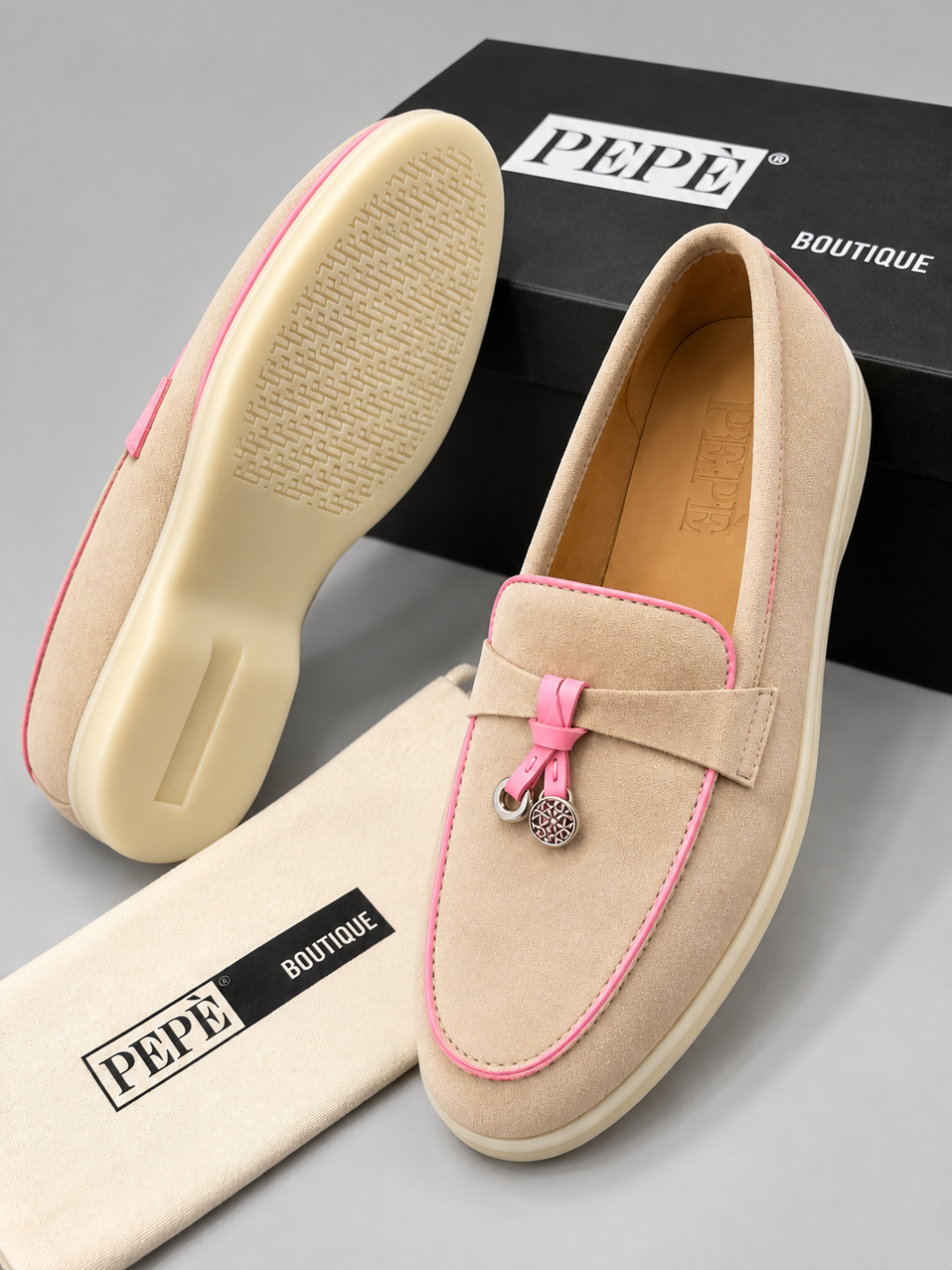 Мокасини от естествен велур PEPE Beige fusion