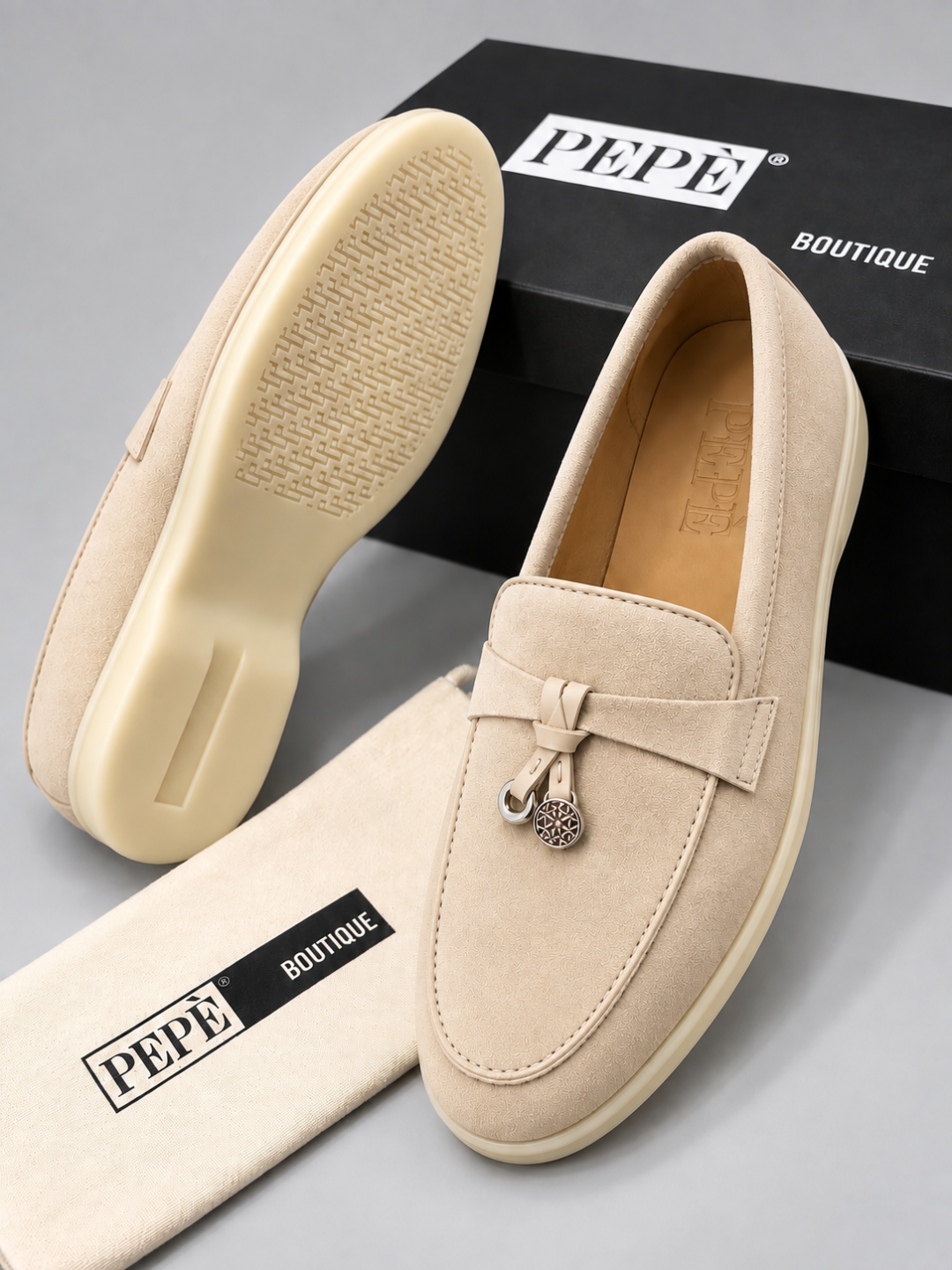 Мокасини от естествен велур PEPE Beige luxe